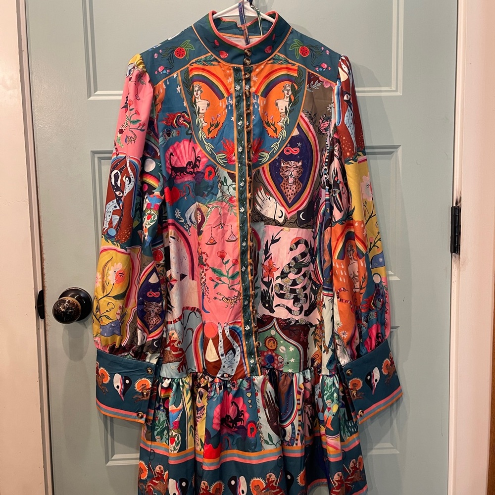 Designer Inspired Colorful Long-Sleeve Dress